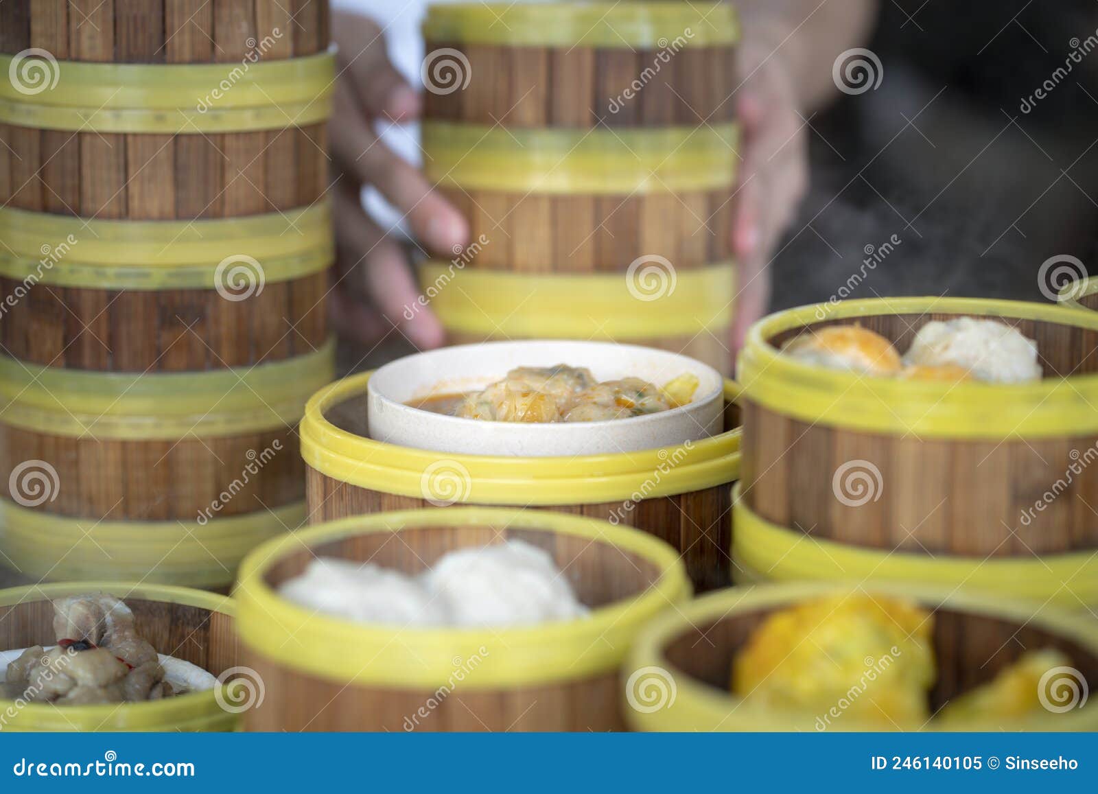 Dim Sum Steamers in a Chinese Restaurant Stock Image Image of