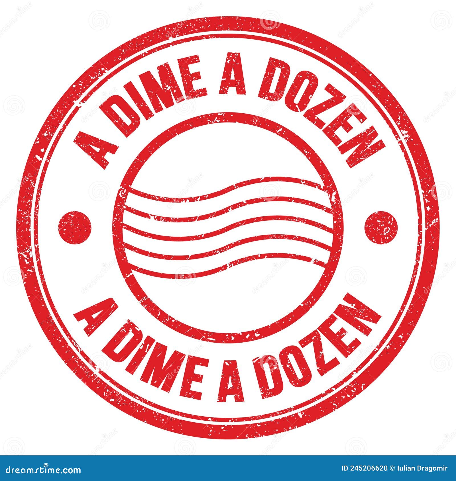 A DIME a DOZEN Text Written on Red Round Postal Stamp Sign Stock