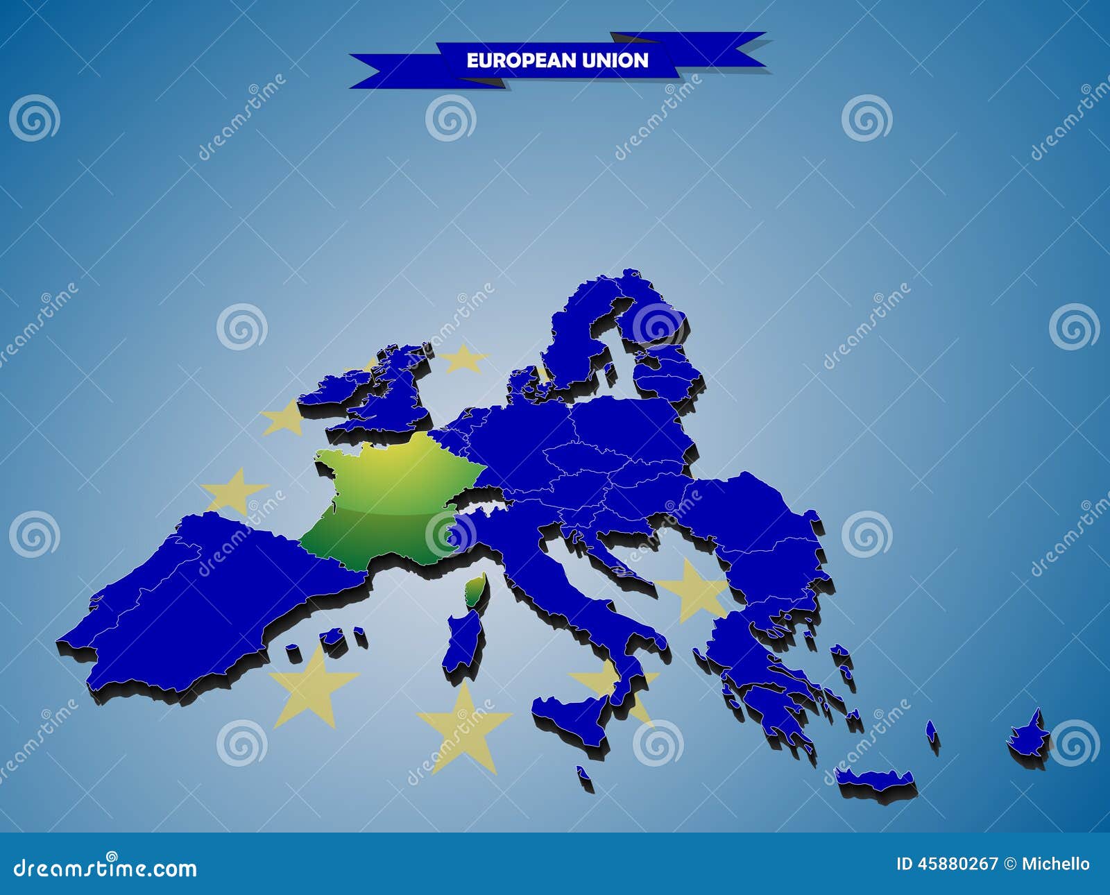 3 Dimensional Infographics Map of European Union Countries Stock Vector 