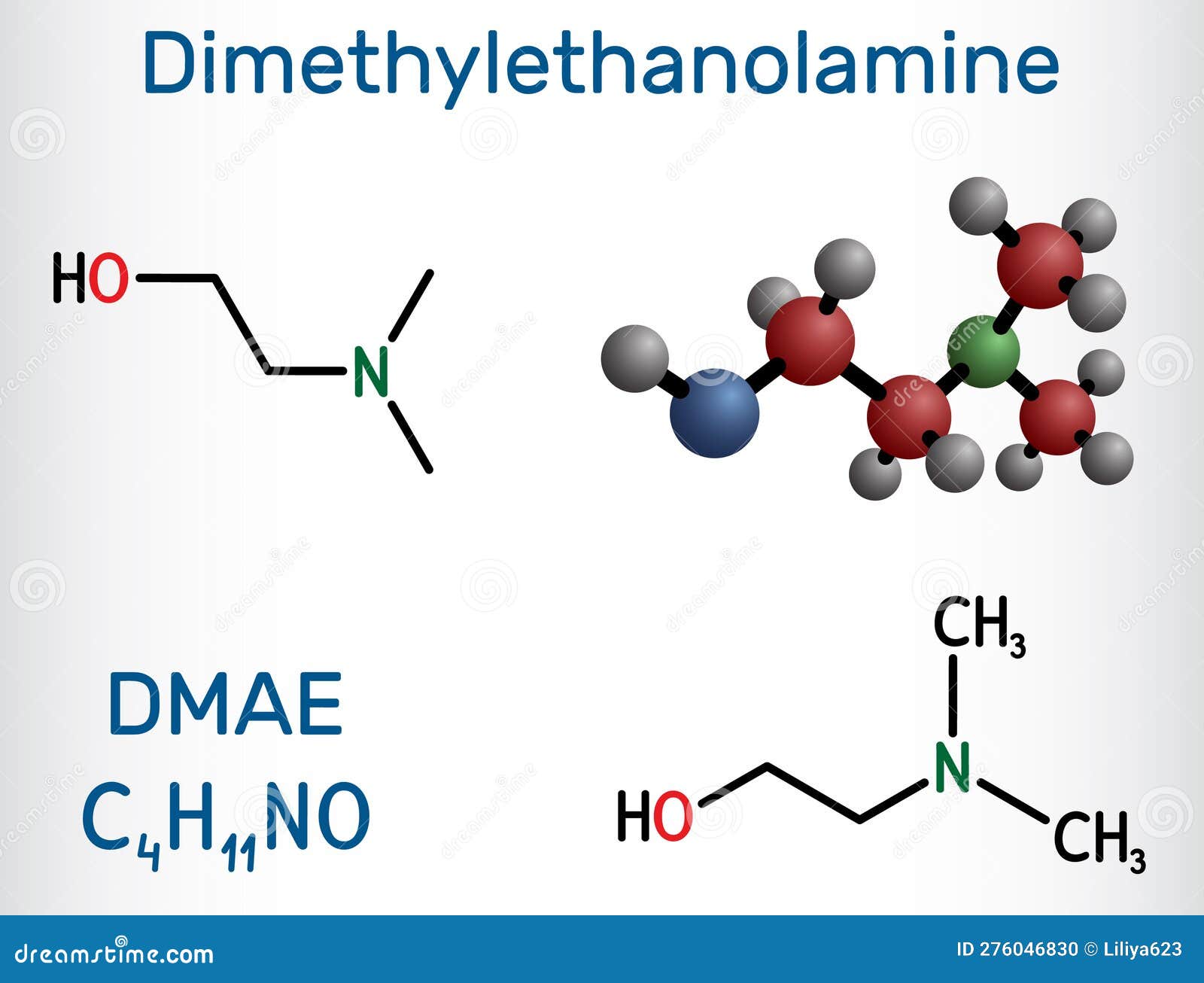 Dimethylethanolamine, Dimethylaminoethanol, DMAE, DMEA Molecule. it is