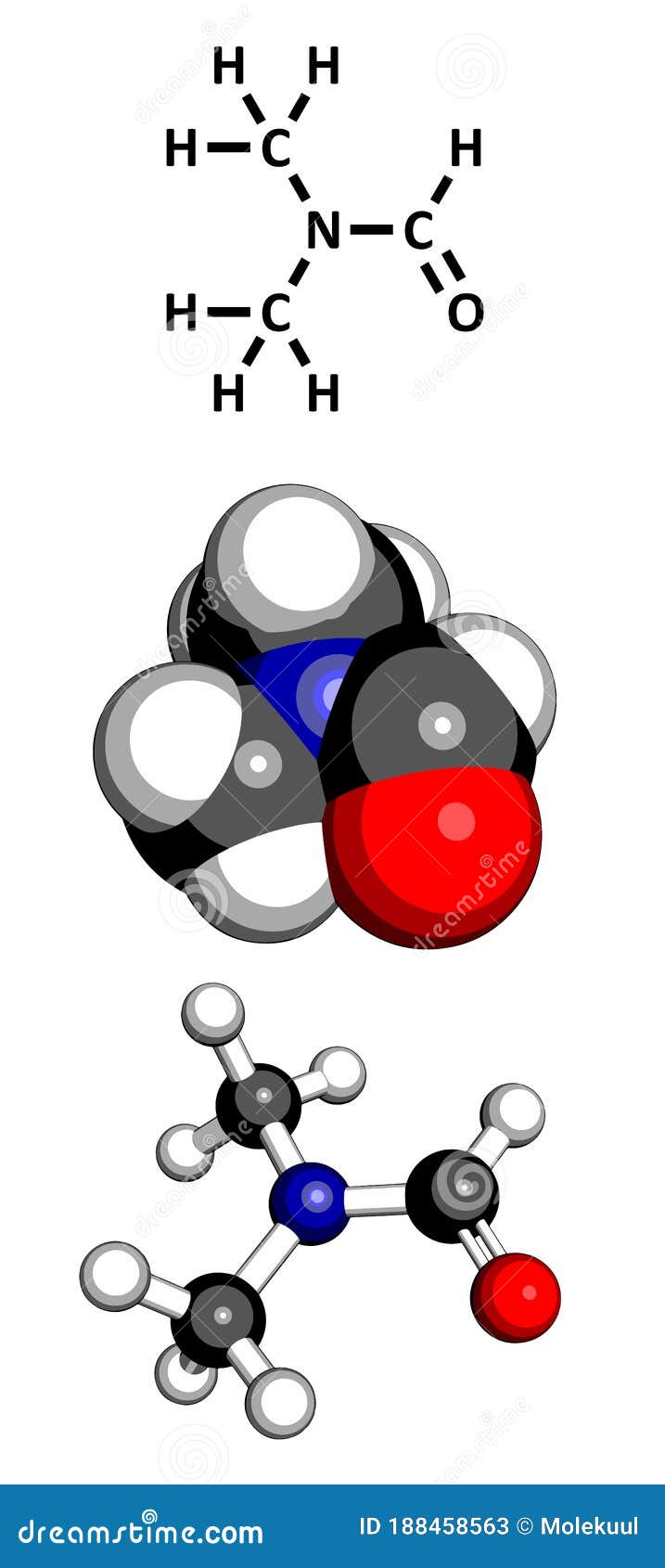 Dimethylformamide (DMF) Solvent, Molecular Model Stock Illustration 
