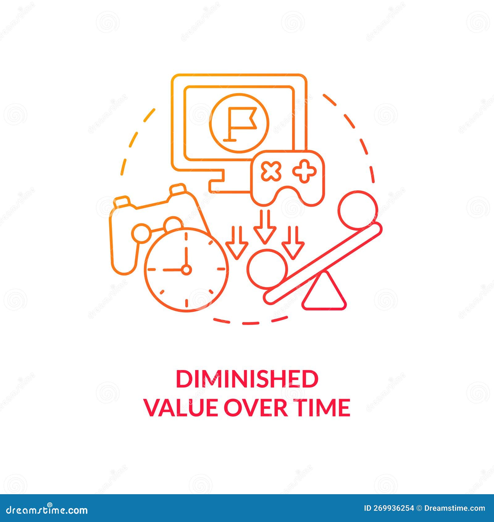 diminished value over time red gradient concept icon