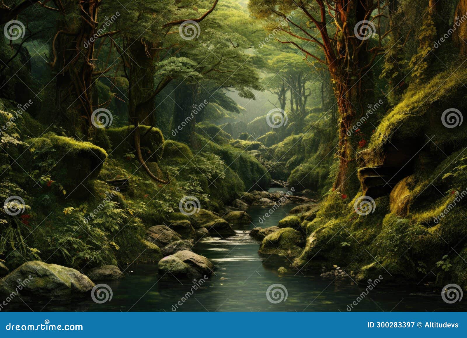 diminutive forest with river winding through it