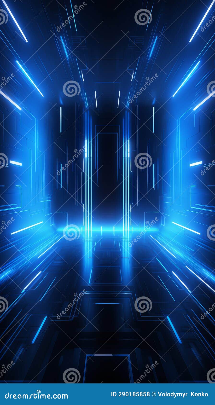 A Dimly Lit Room with Blue Ambient Lighting. Generative Ai Stock Photo
