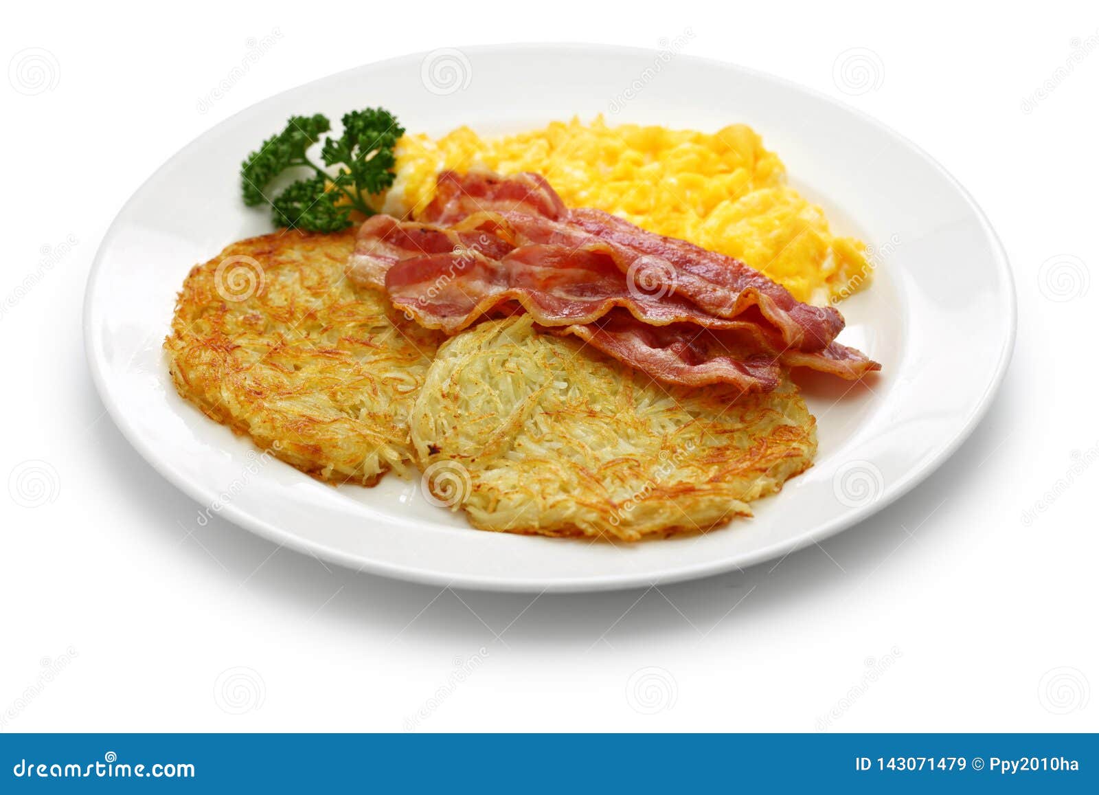 Hash Browns, Scrambled Eggs and Bacon Stock Image Image of hashed
