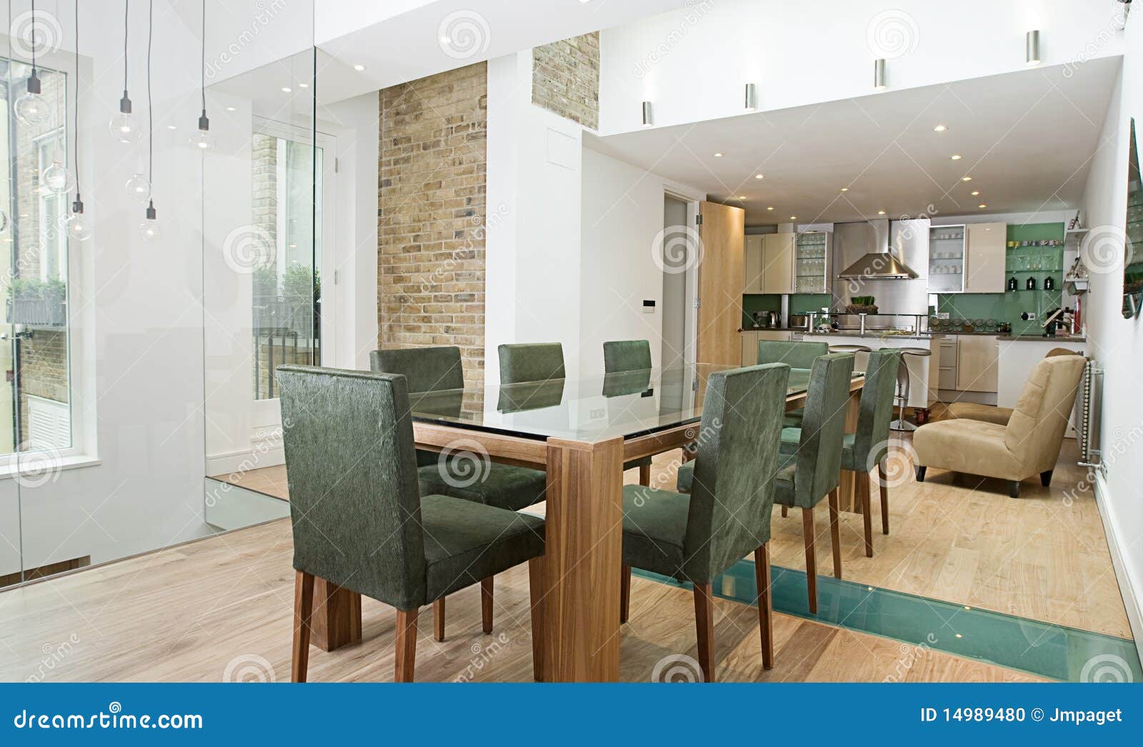 Dining Area with Open Plan Kitchen Stock Photo Image of glass