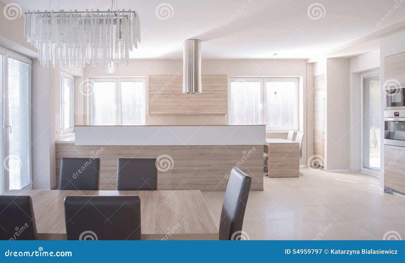 Dining hall and kitchen stock image. Image of light, design 54959797