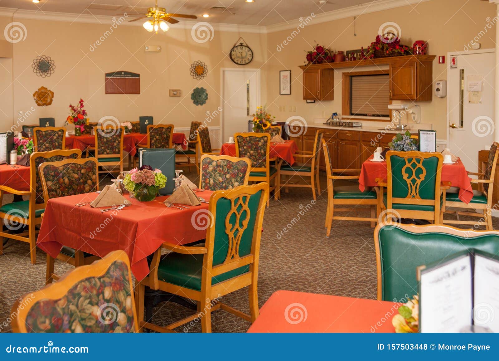 the dining room at an assisted living facility