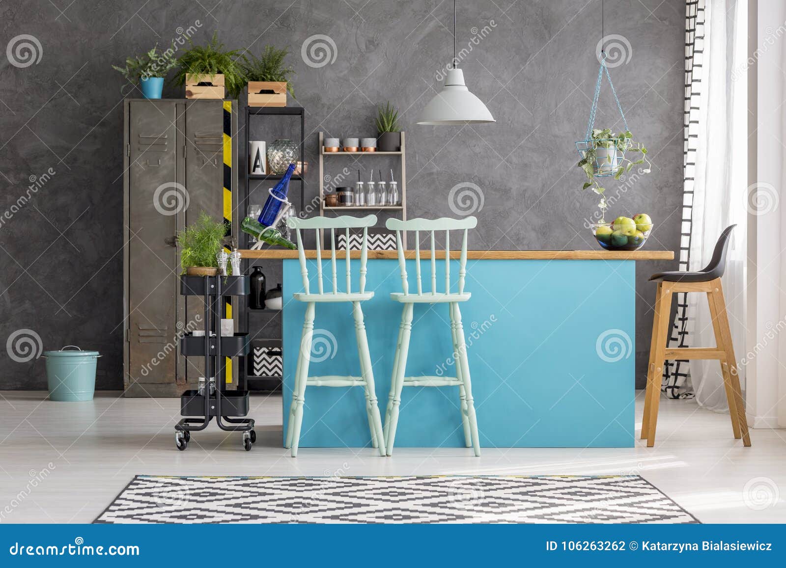 dining room with bar stools