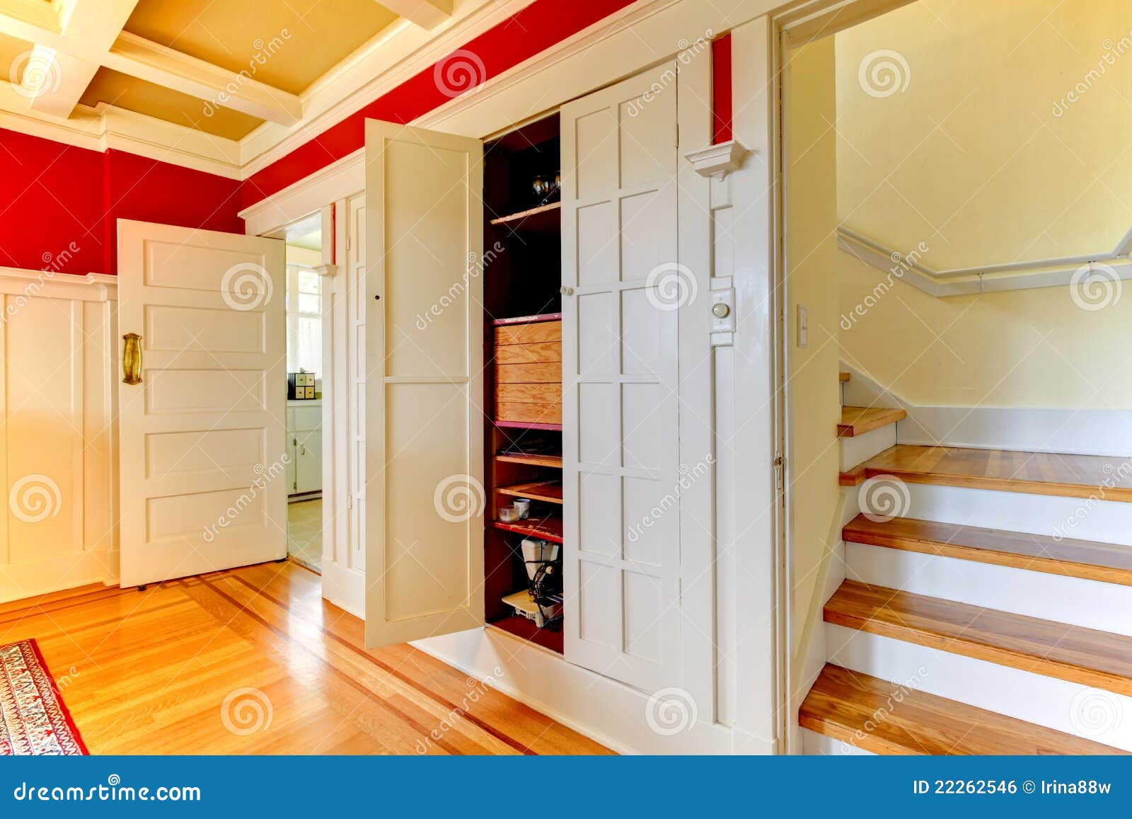 Dining Room Detailes with Closet and Staircase. Stock Photo Image of
