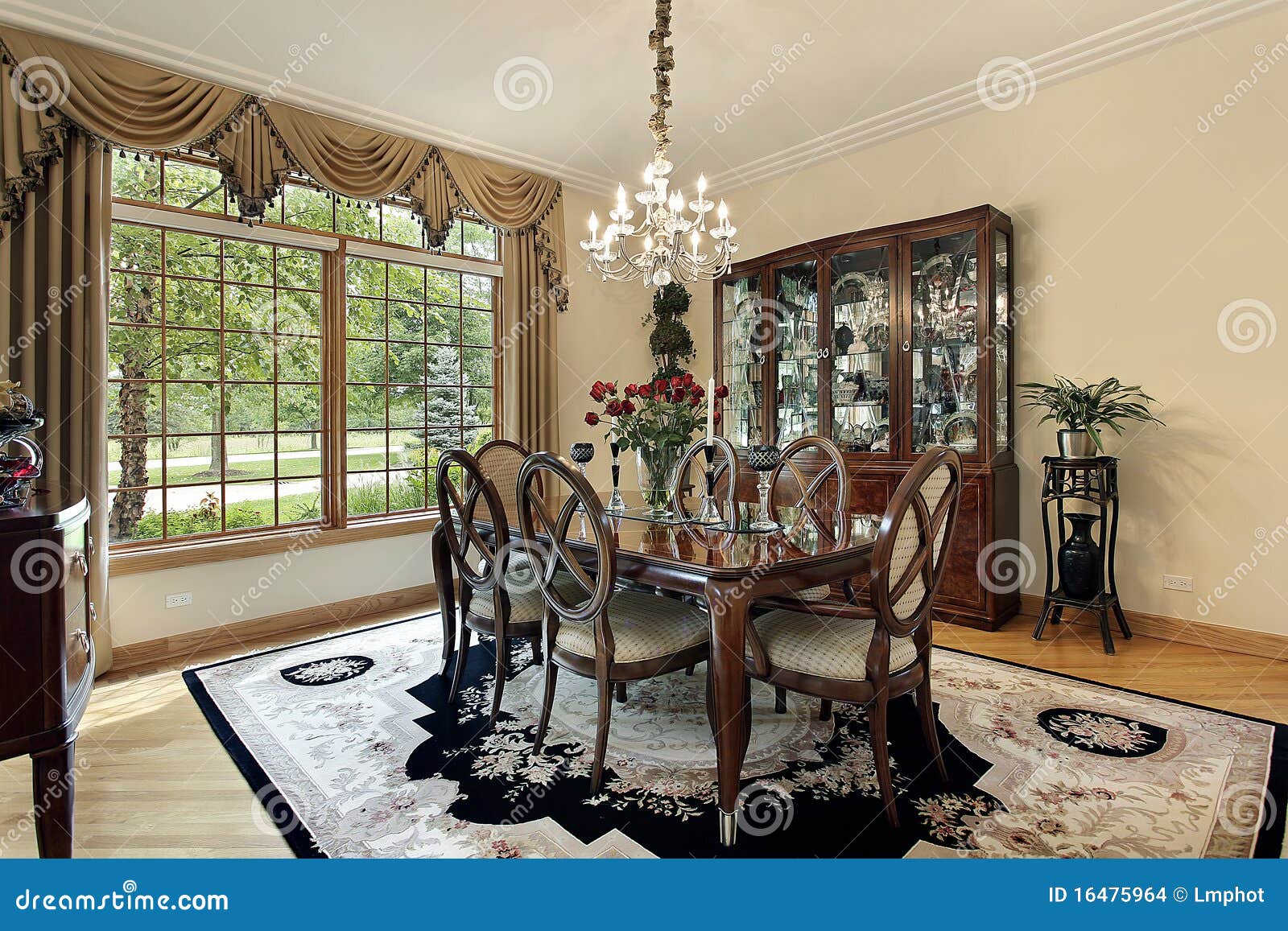 Dining Room with Gold Draperies Stock Photo Image of estate, suburban