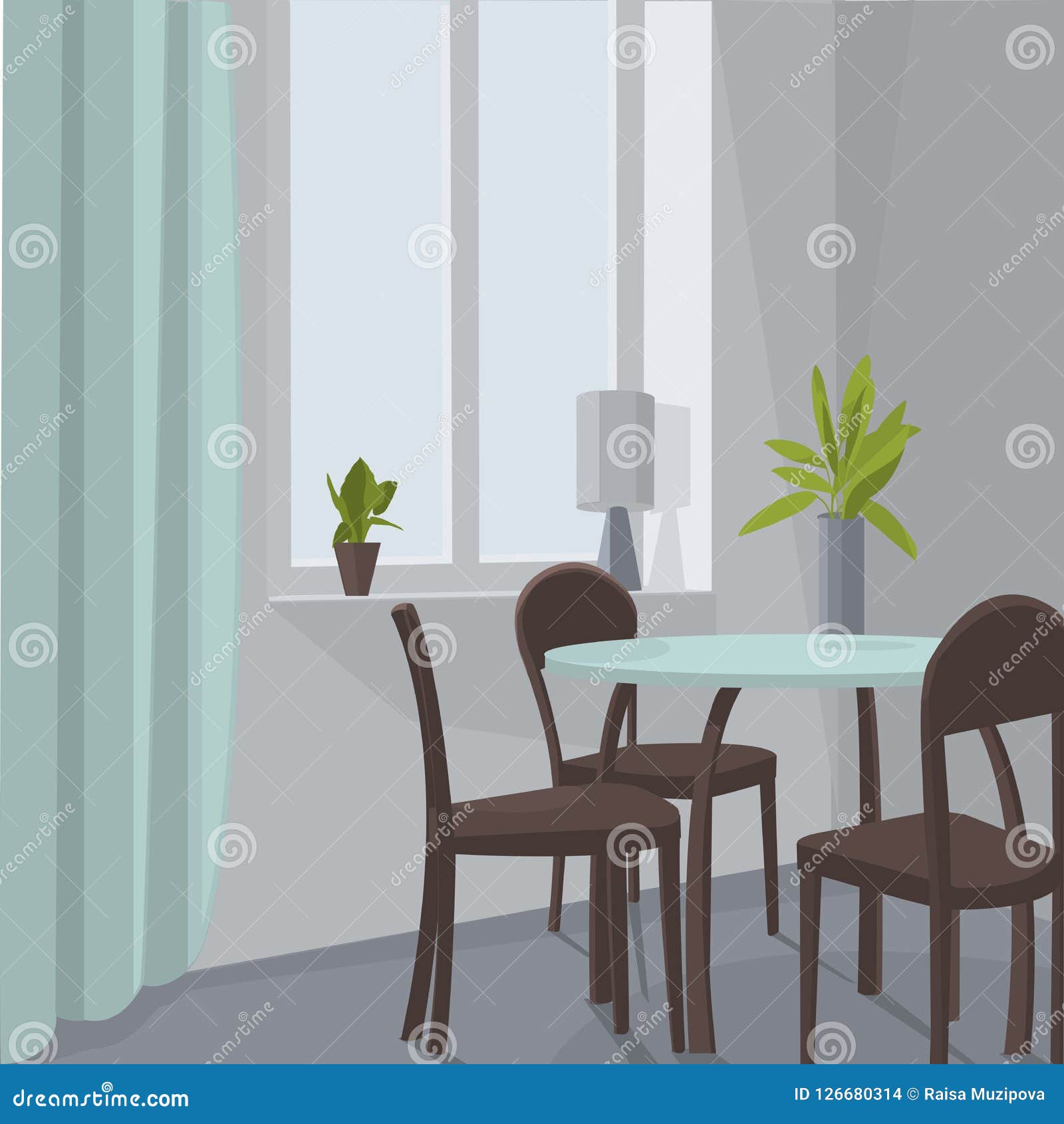 Dining Room Interior Dinner Table With Chairs Vector Illustration Dining Room Interior Dinner Table With Chairs Vector Illustration