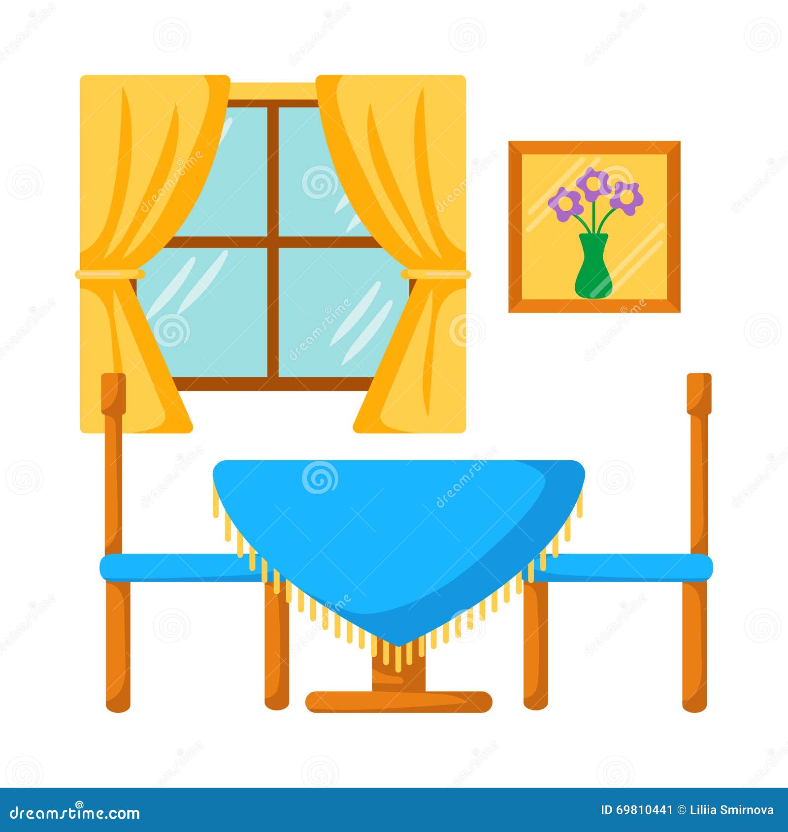 Dining Room Interior. Dinner Table with Chairs Stock Illustration -  Illustration of domestic, furniture: 69810441