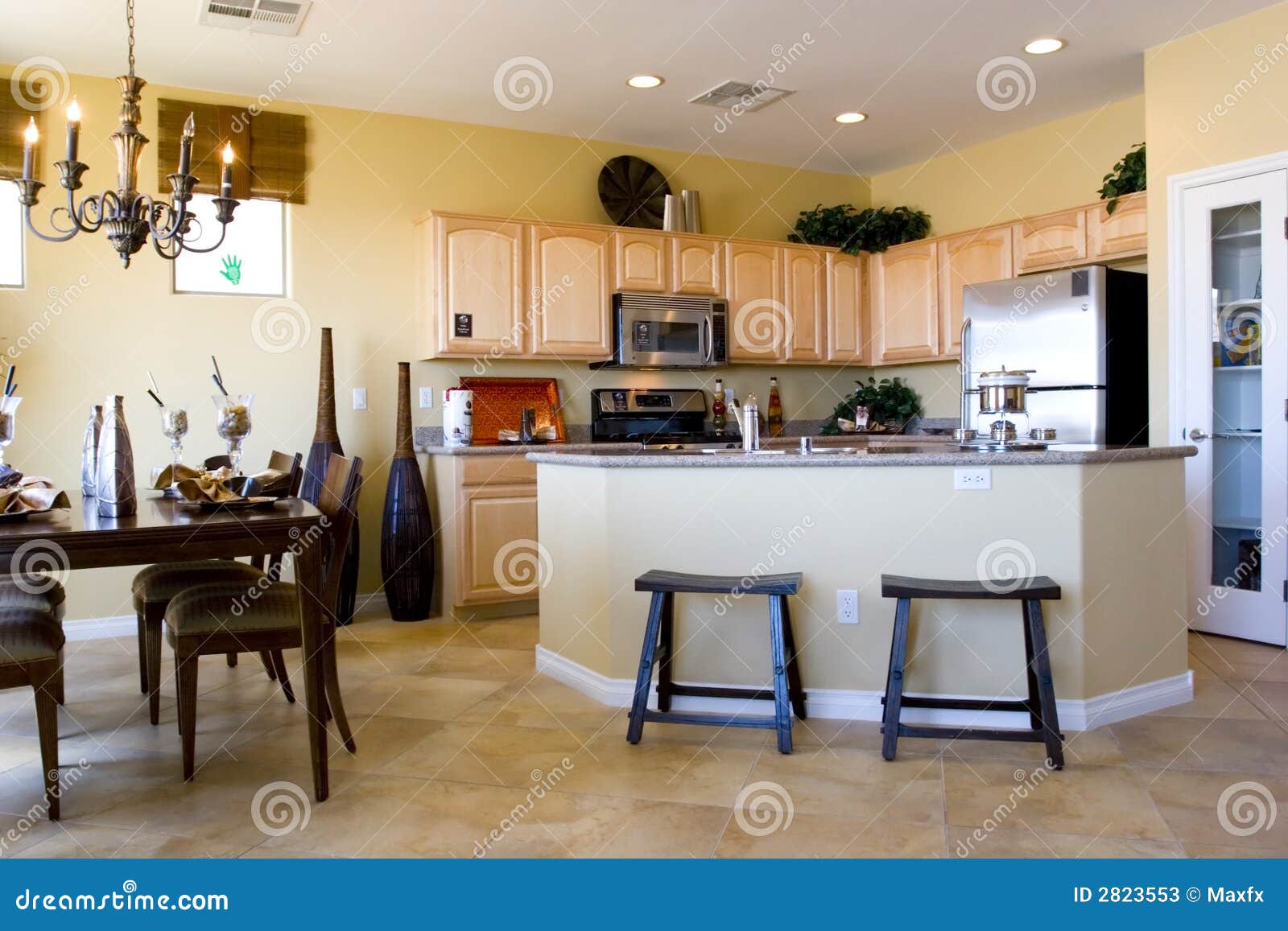 Dining room and kitchen stock image. Image of remodel 2823553