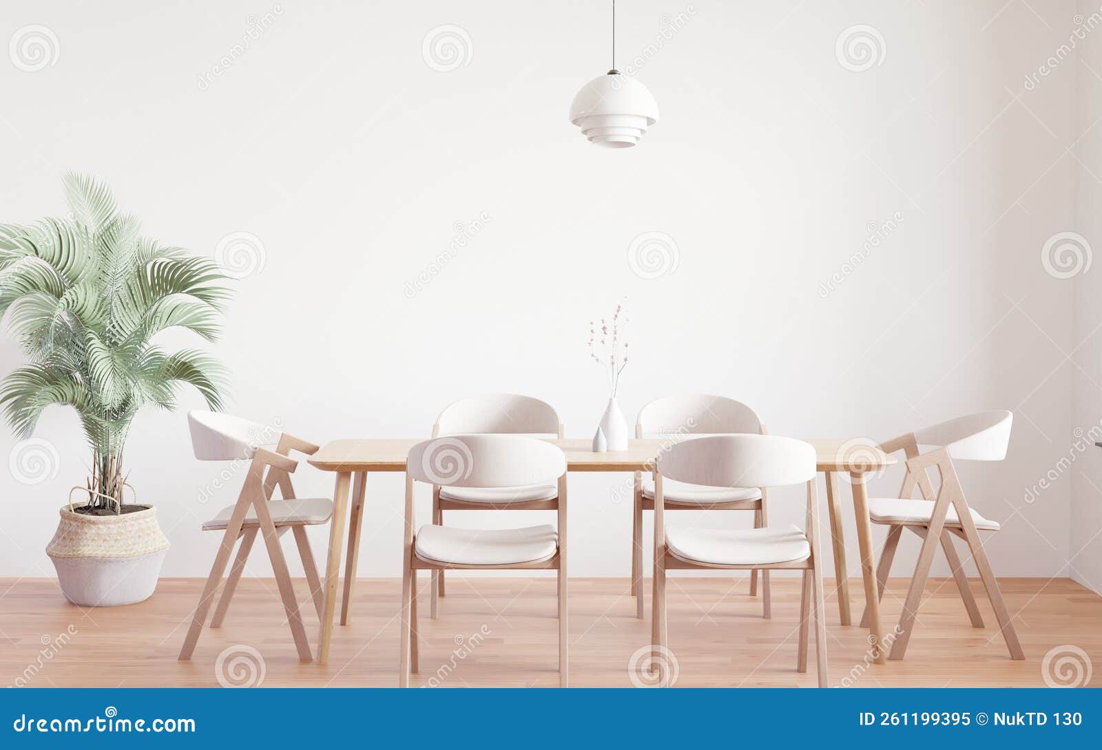 Dining Room and Kitchen Copy Space on White Background, Front View