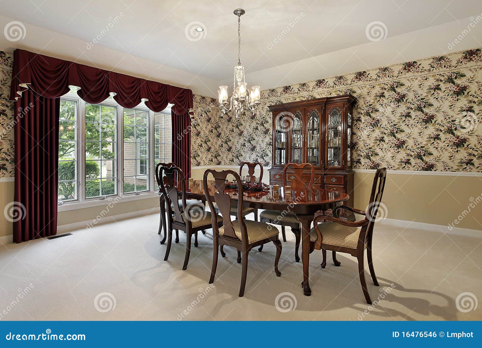 Dining Room with Leaded Glass Buffet Stock Photo Image of supper