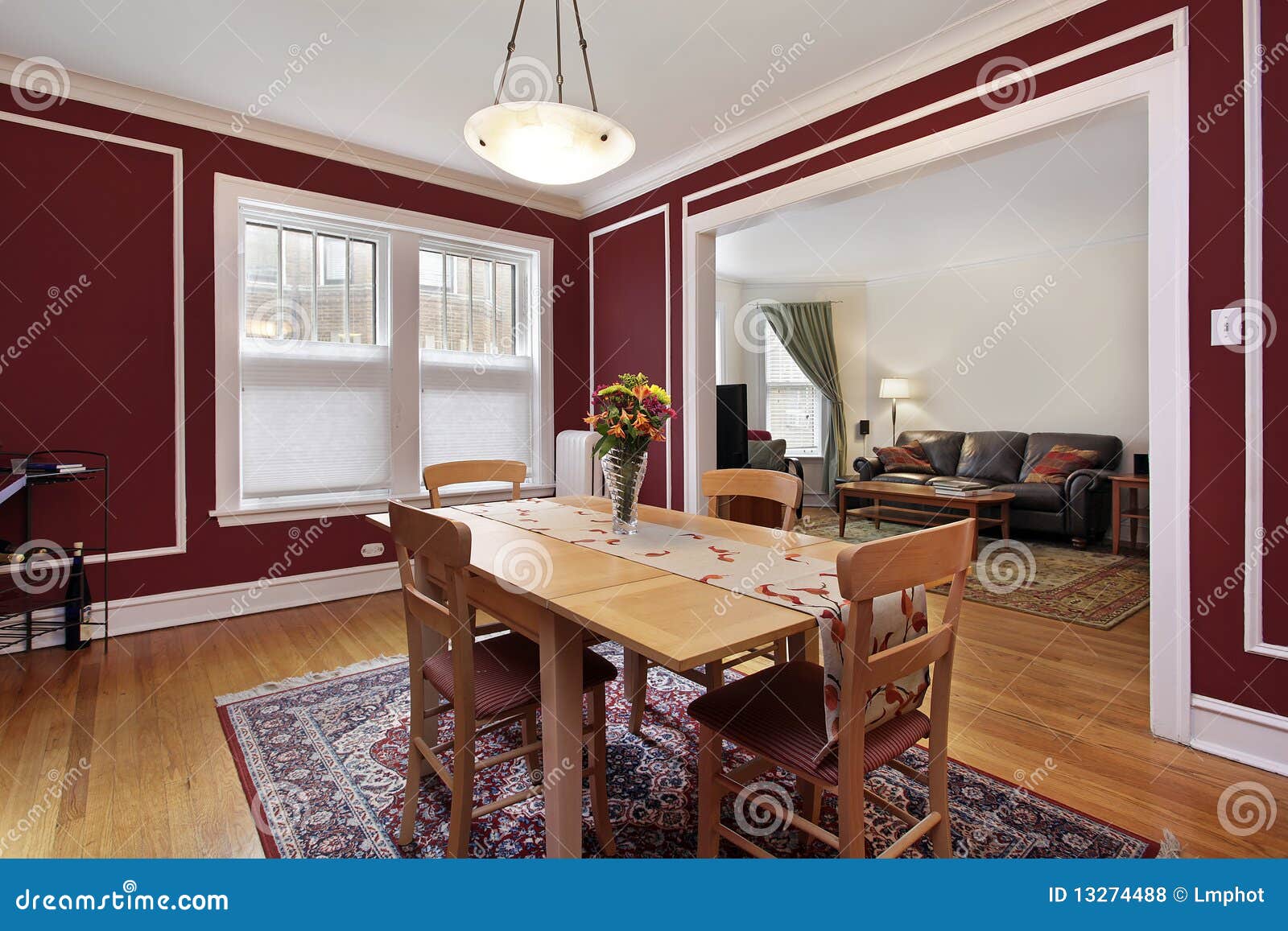 Dining room with red walls stock photo. Image of supper - 13274488