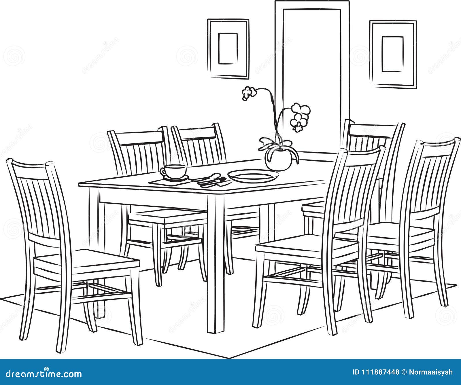 3d illustration Sketch of the modern dining room Stock Illustration   Adobe Stock