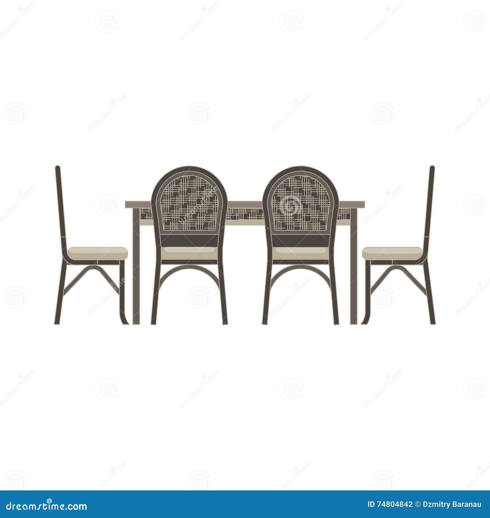 Dining Room Table Chairs Side View Monochrome Flat In Gray Color Theme Stock Vector Illustration Of Decoration Chair 74804842