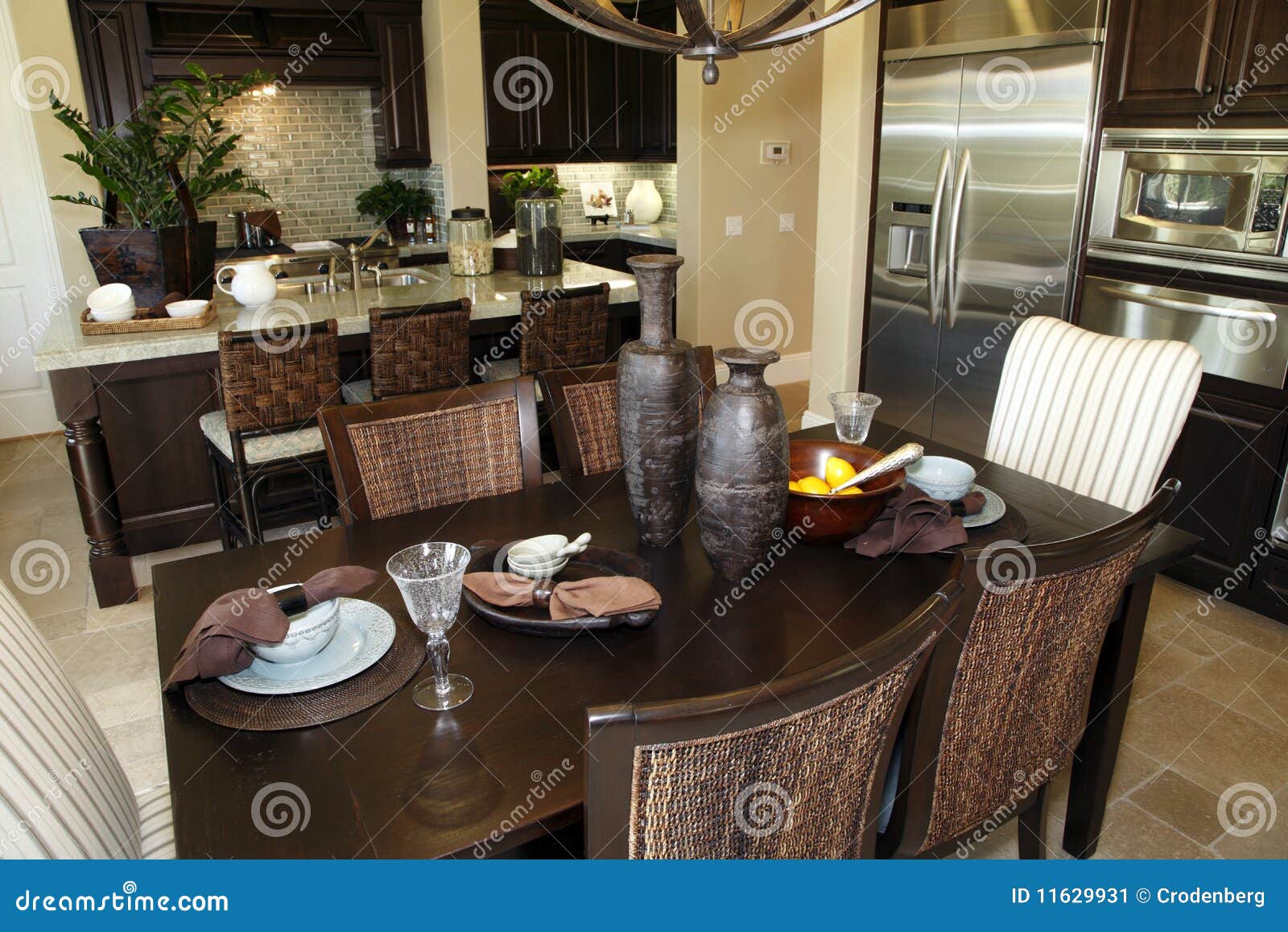 Dining Room Table with Kitchen Stock Image Image of indoors, interior
