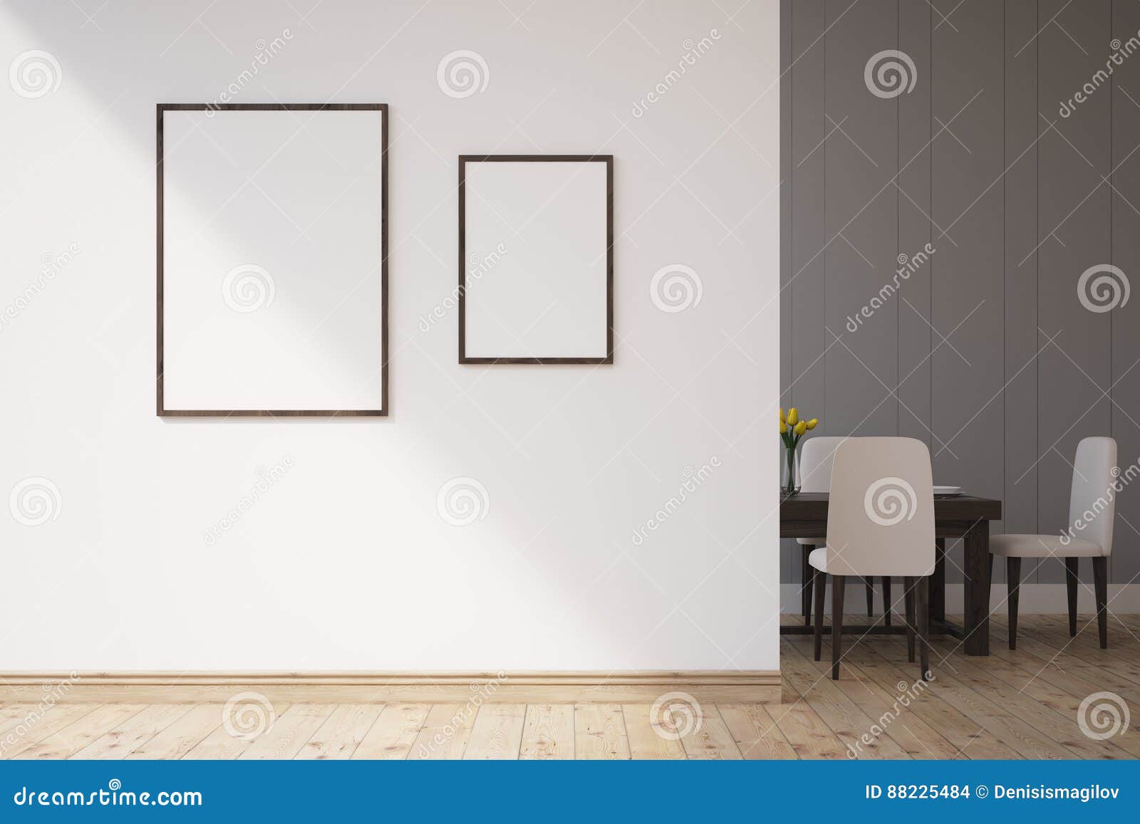 Dining Room with Two Posters Stock Illustration Illustration of
