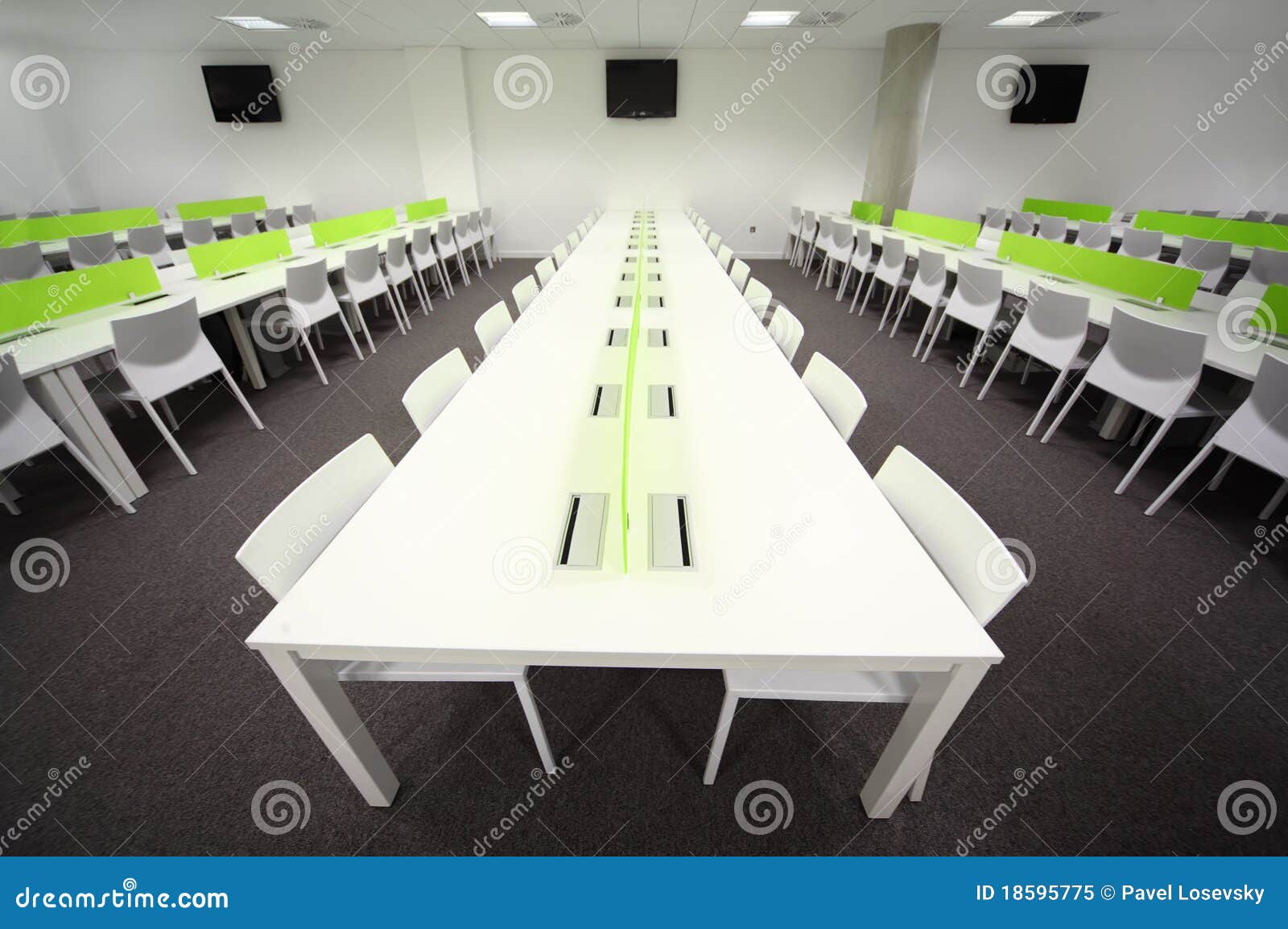 Dining Room with White Tables and Chairs Stock Image Image of lamp