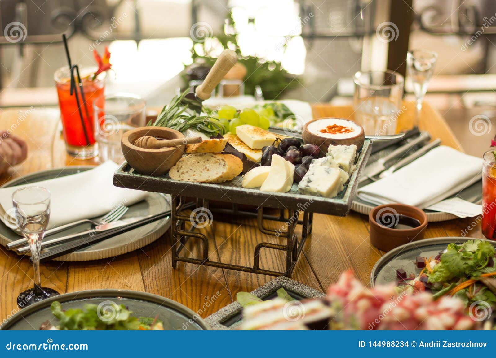 Dining Table with Food, Selective Focus. a Restaurant Stock Photo