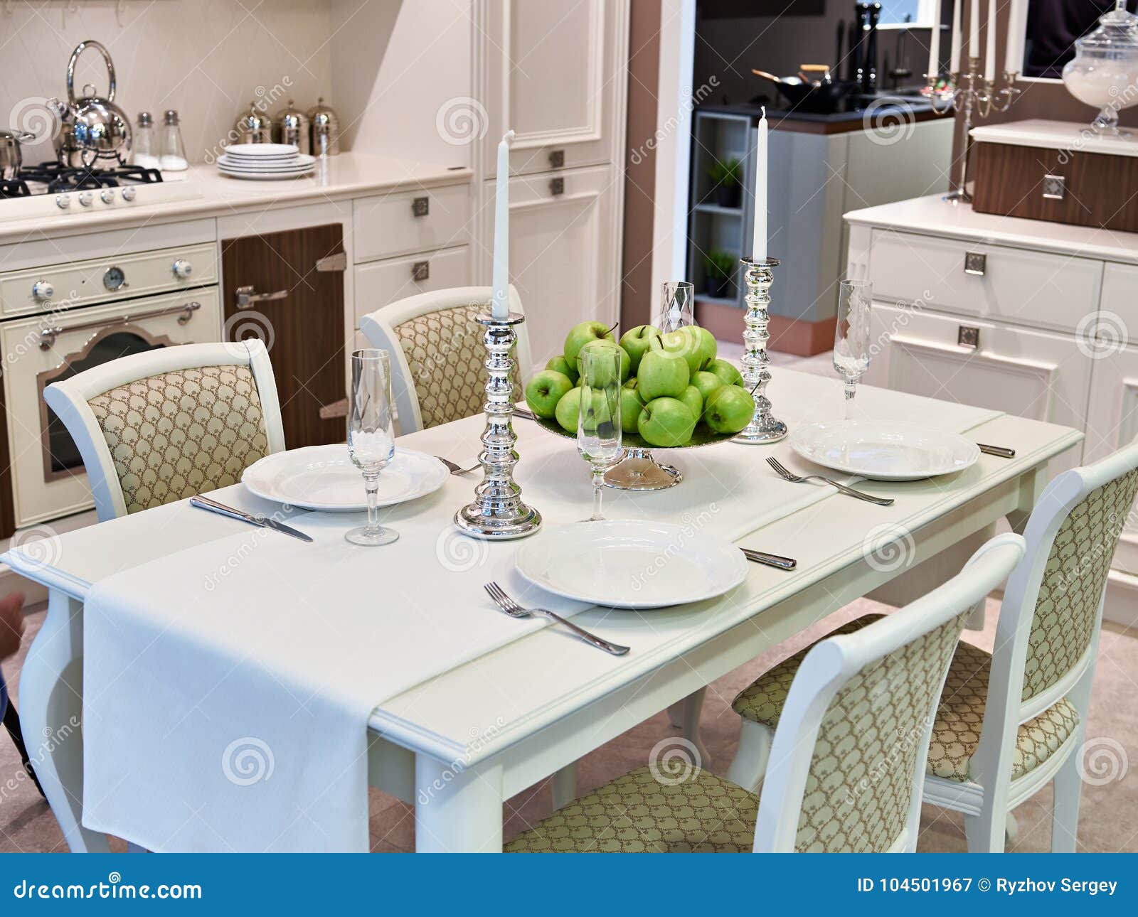 Dining Table in Kitchen with Cutlery Stock Image Image of food, green 104501967