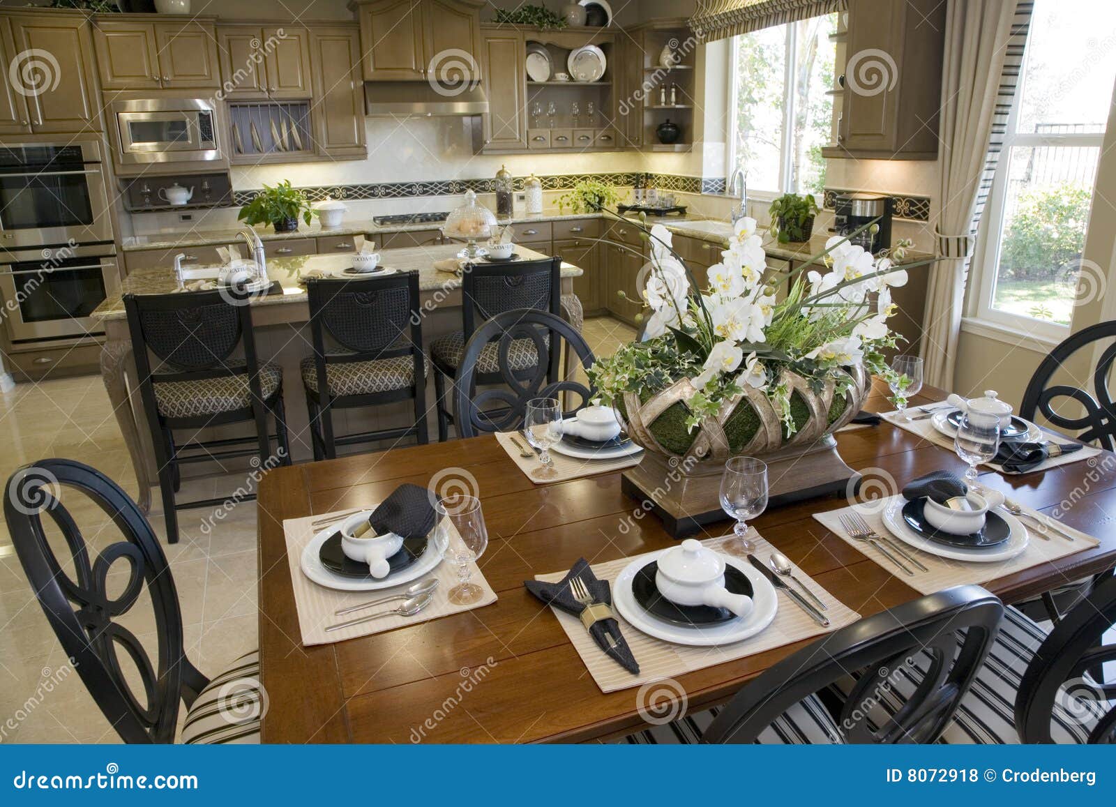 Dining Table with Luxury Home Kitchen. Stock Photo Image of interior