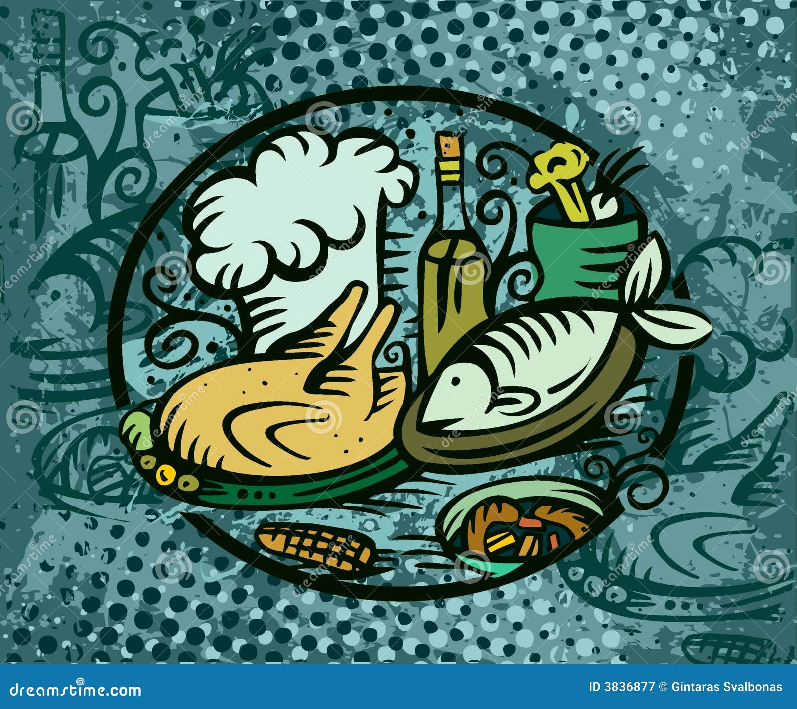 Dinner fish chicken stock vector. Illustration of dinner - 3836877