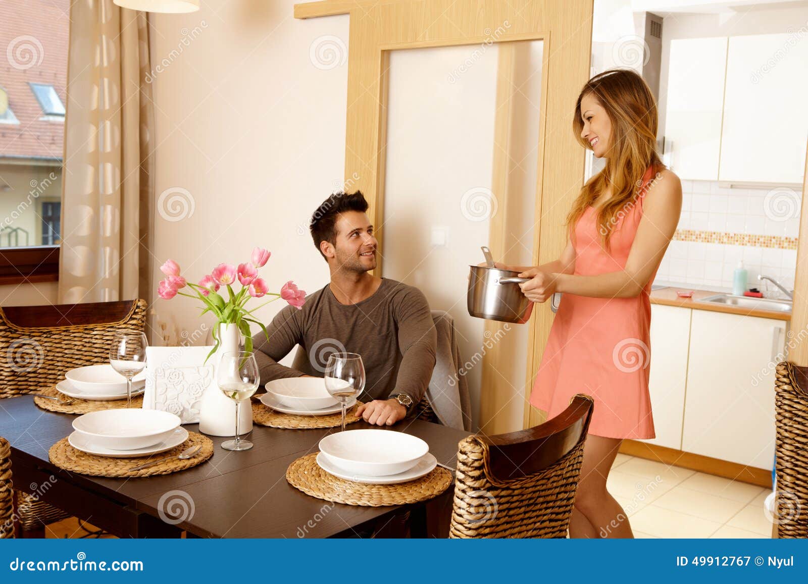 Dinner for four stock image. Image of boyfriend, cosy - 49912767