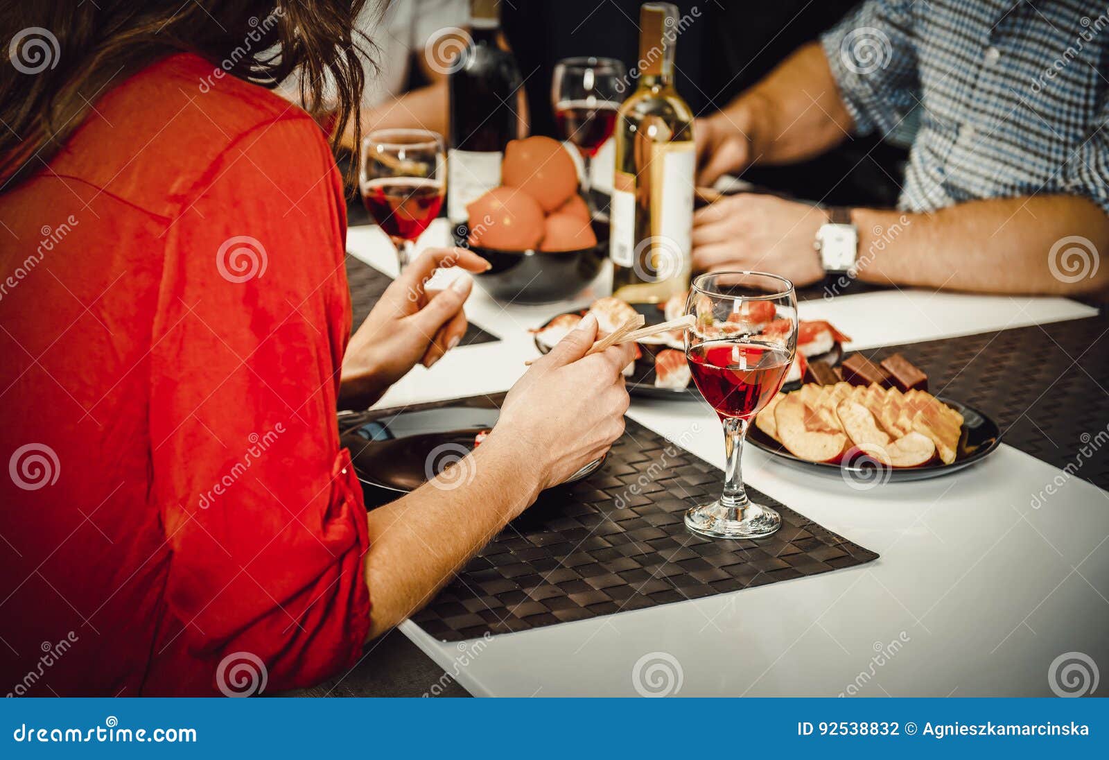 Dinner with friends. stock photo. Image of evening, happy - 92538832