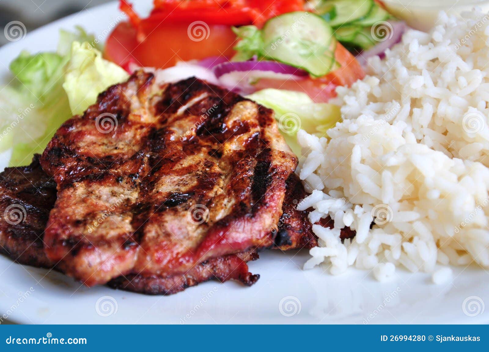 Steak dinner plate stock photo. Image of fresh, green 26994280