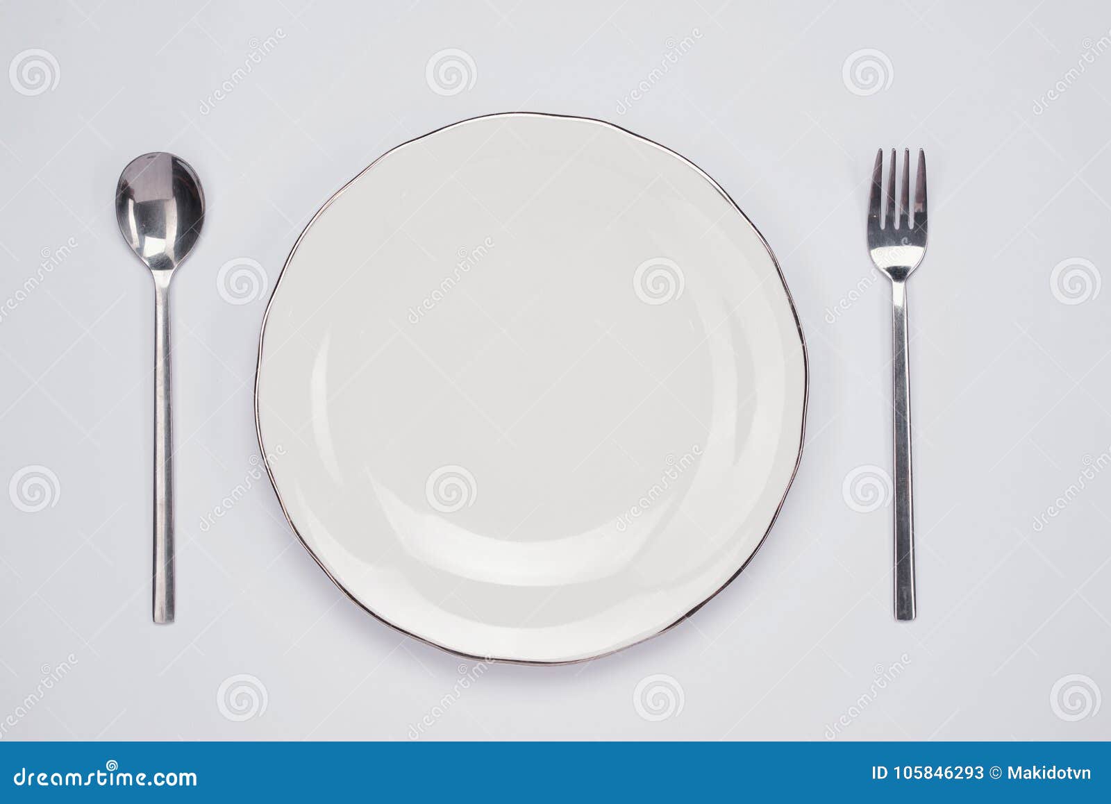 Dinner Plate Setting Top View. Empty Plate and Silverware Set on Stock Image Image of round clean 105846293