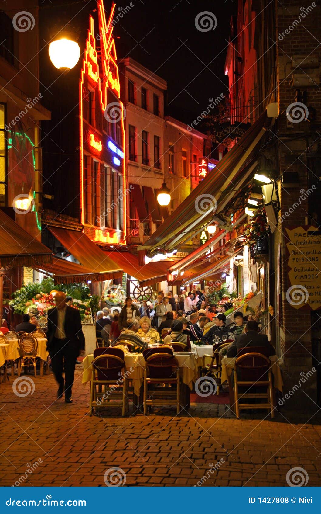 Dinner at Restaurant in Brussels Stock Photo Image of lights, food