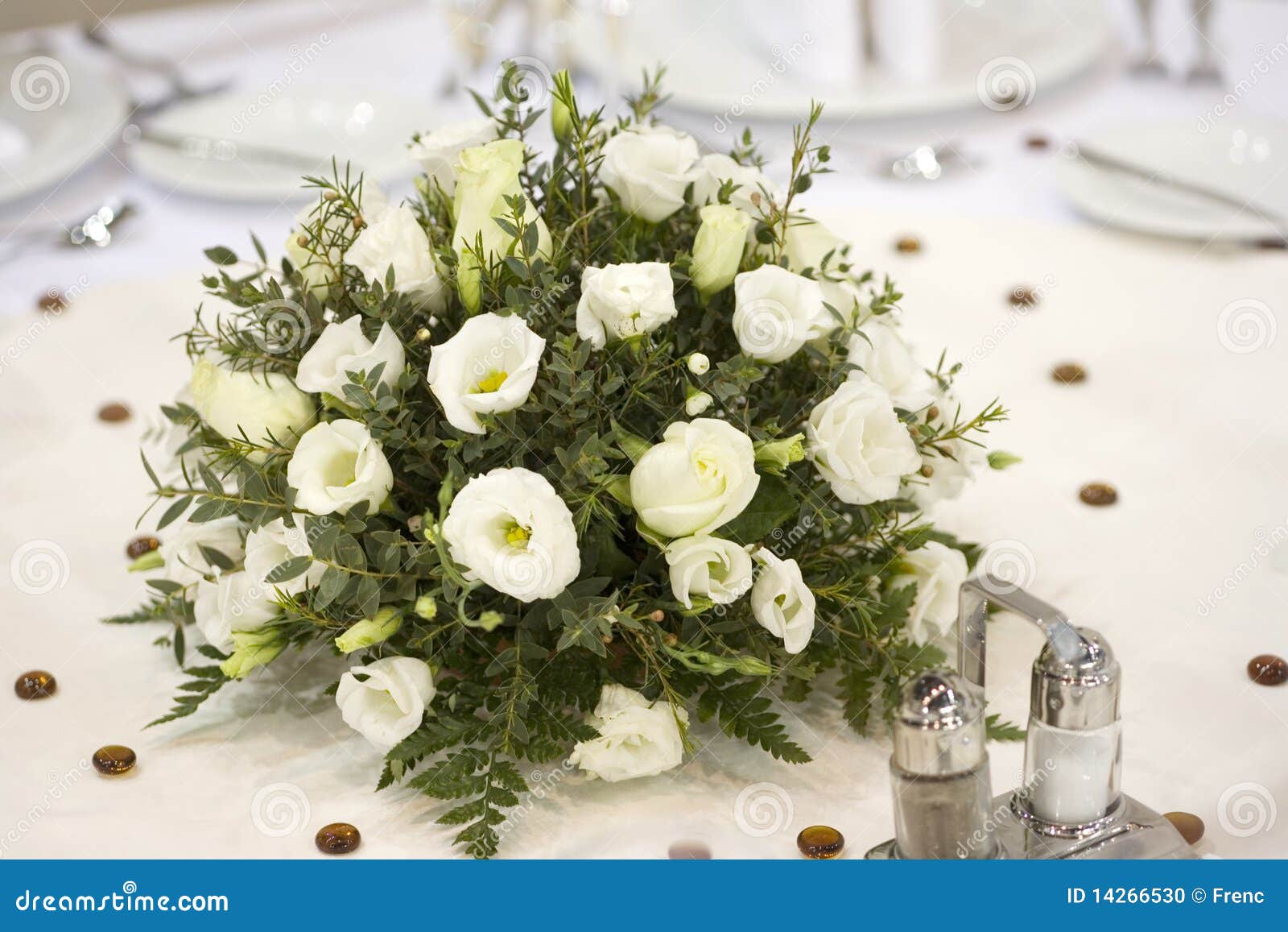 Dinner table with flowers stock photo. Image of setting 14266530