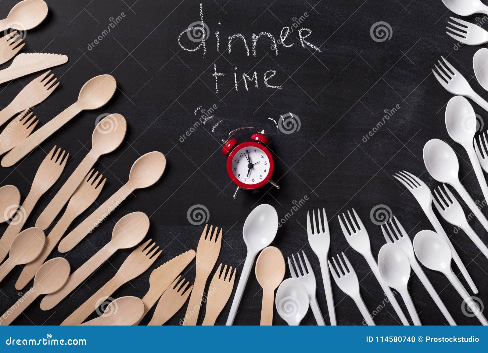 Dinner Time Written On Blackboard With Chalk Stock Photo - Image of