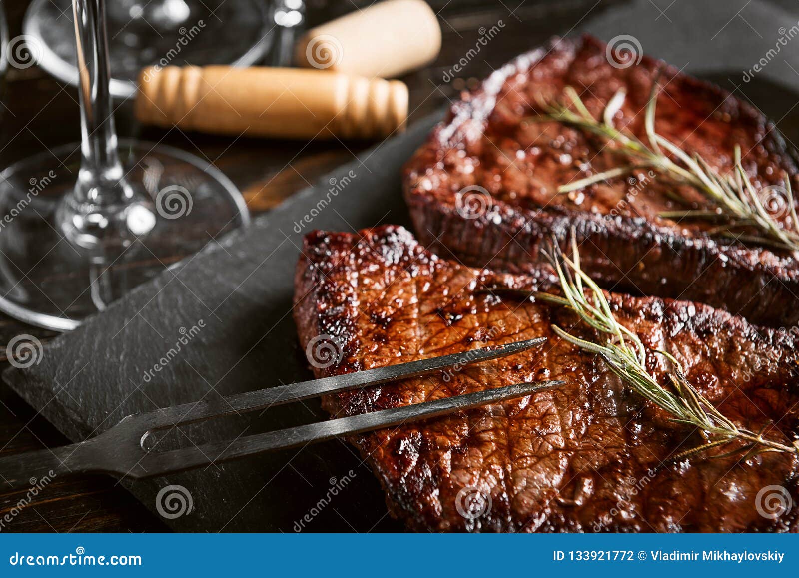 Dinner for Two with Steaks and Red Wine Stock Photo Image of