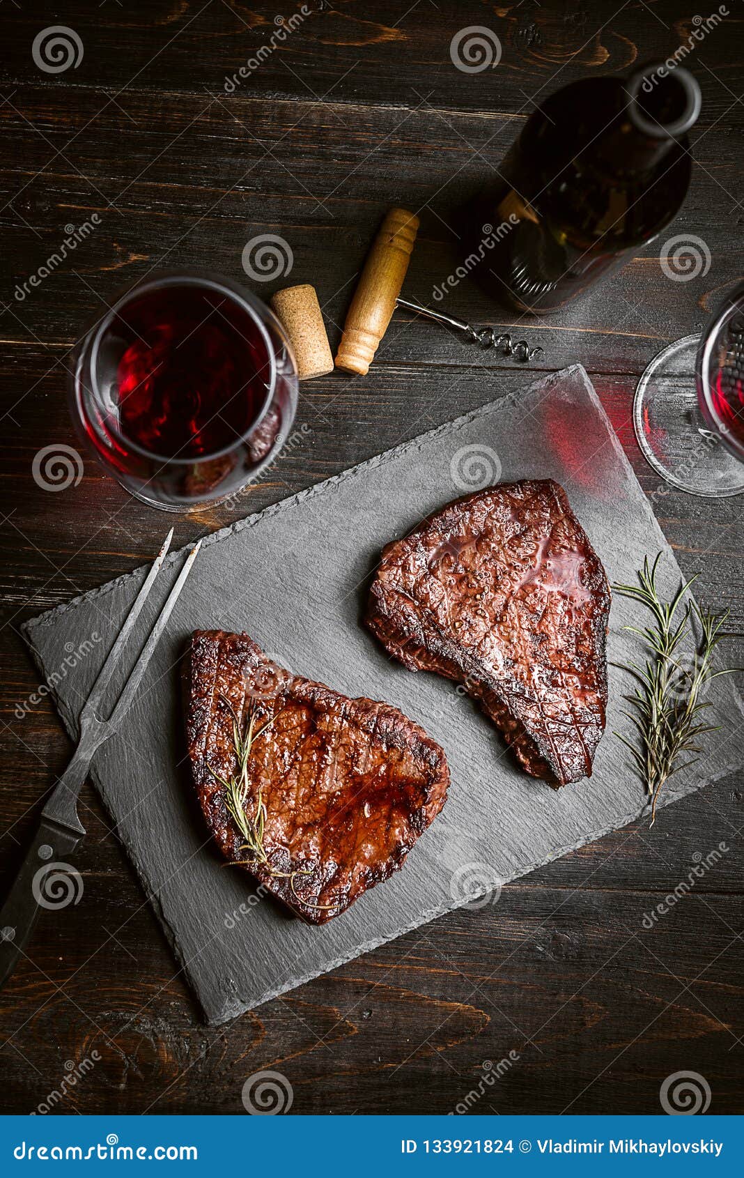 Dinner for Two with Steaks and Red Wine Stock Photo Image of romance