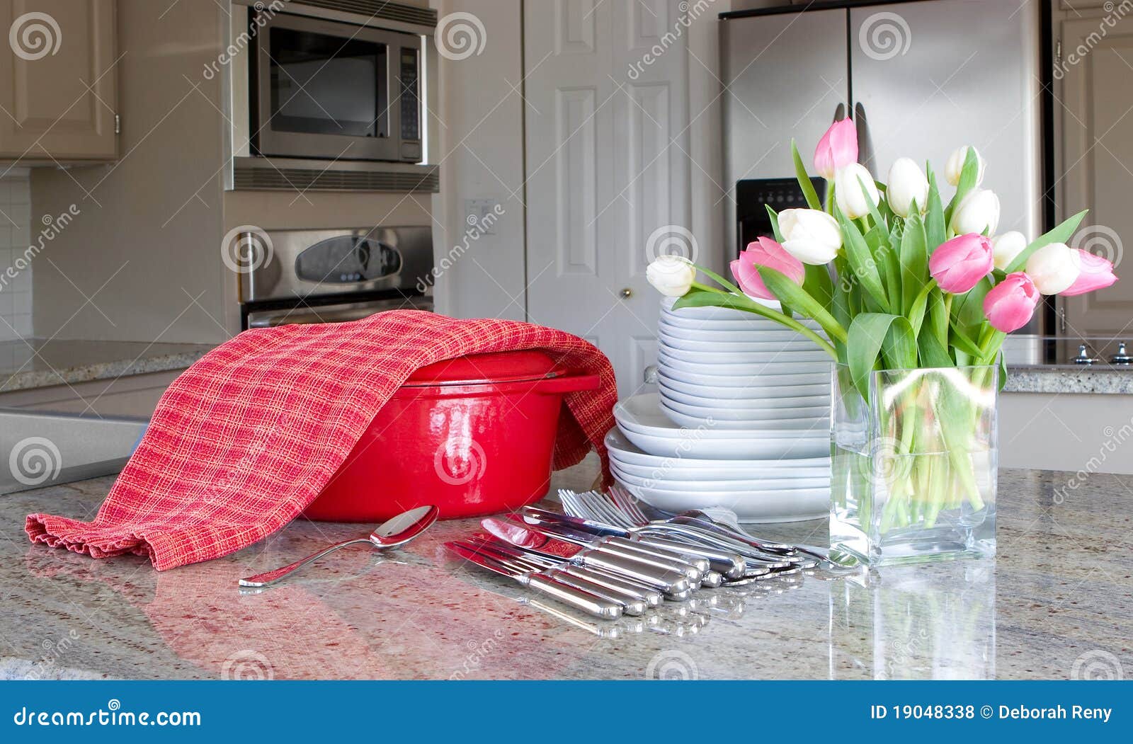 Dinnertime Casserole, Plates in Modern Kitchen Stock Photo Image of