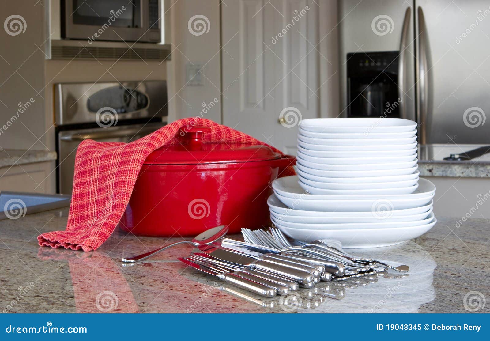 Dinnertime Casserole, Plates in Modern Kitchen Stock Image Image of