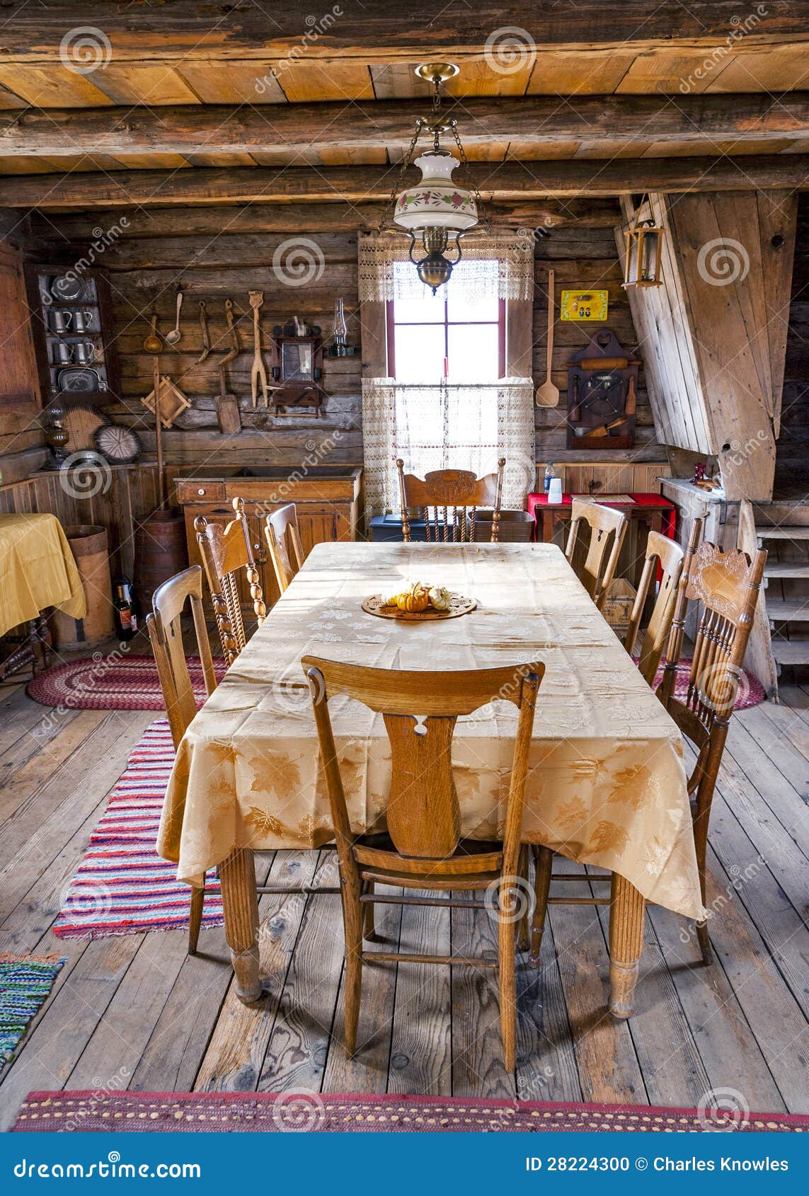 Dinning Room Table and Chairs in a Log Cabin Stock Photo Image of