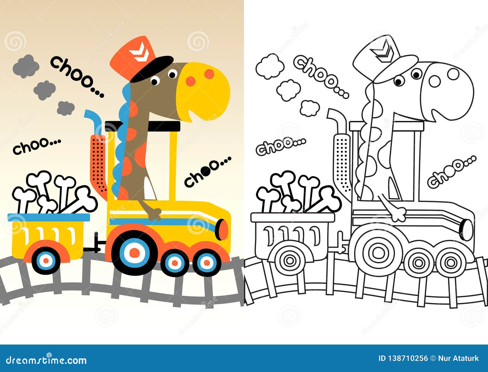 Dino Cartoon On Yellow Train Stock Vector Illustration Of Locomotive Draw 138710256