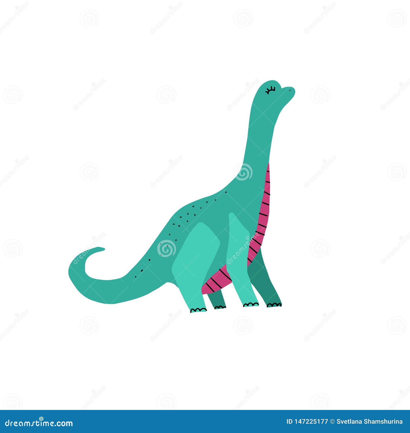 Dino Color Flat Hand Drawn Vector Character. Cute Long Neck Dinosaur. Sketch  Brachiosaurus with Decor Stock Illustration - Illustration of doodle,  isolated: 147225177