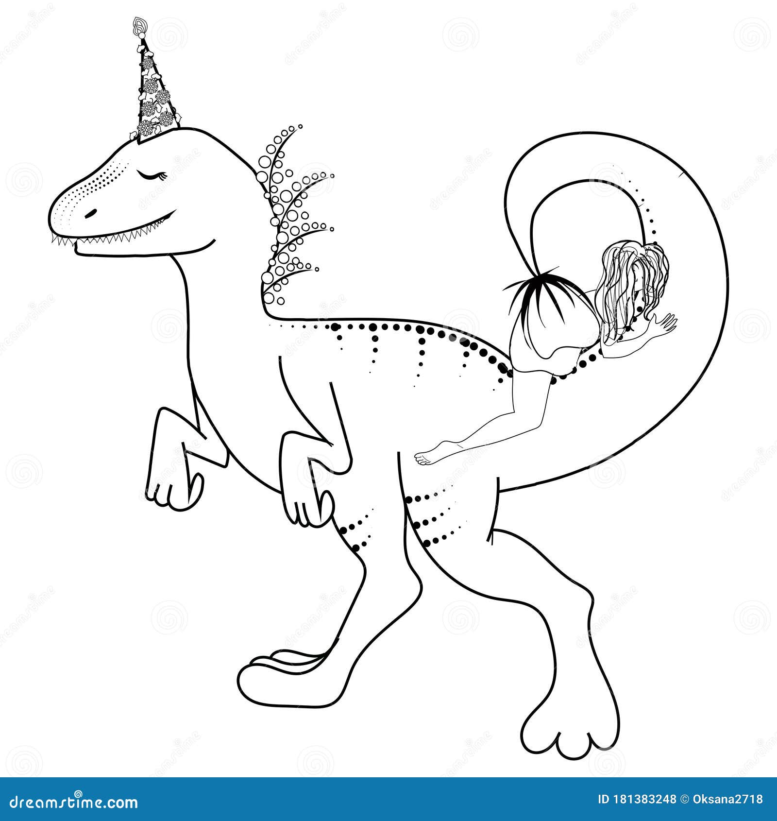 Dino Unicorn. for Child Coloring Book Page. Stock Vector - Illustration