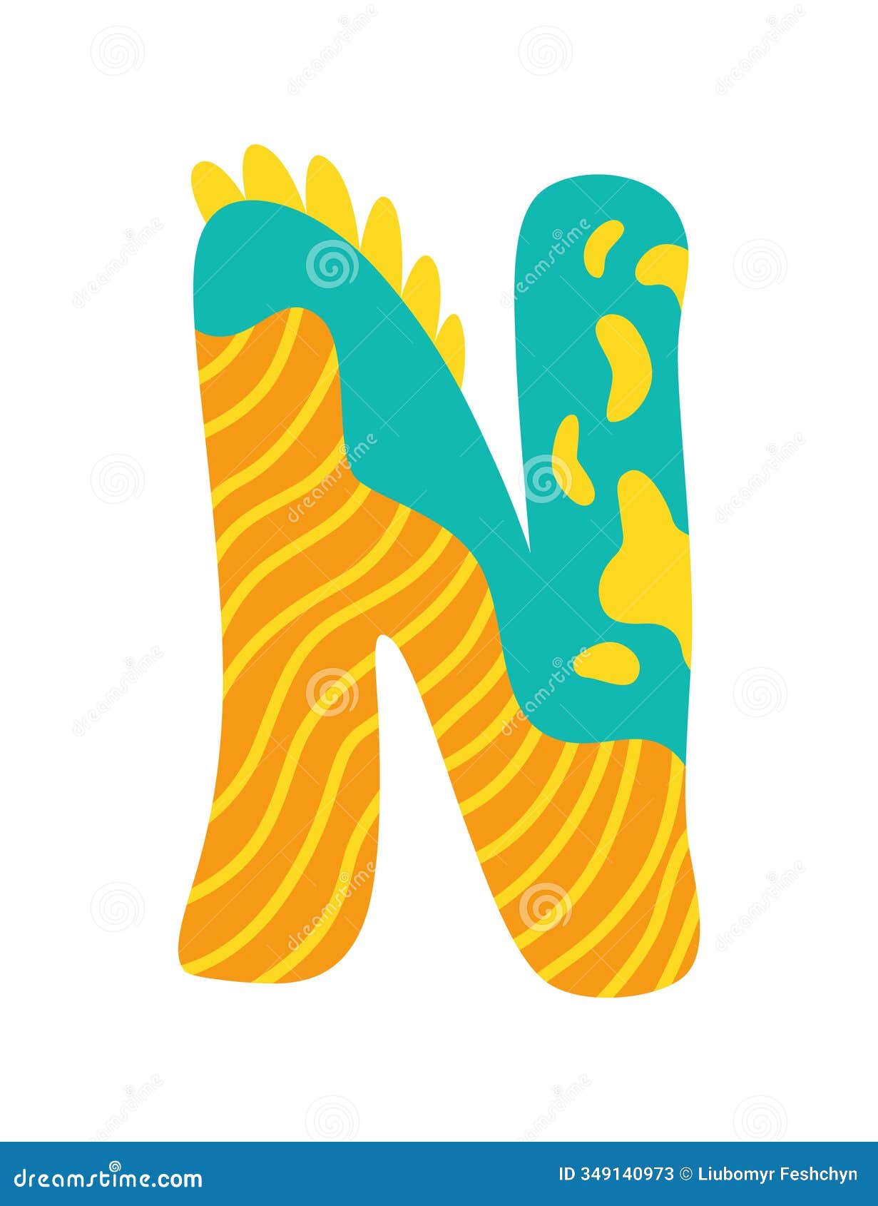 dinosaur alphabet . letter n of english alphabet d as dino. children colorful cartoon funny fictional