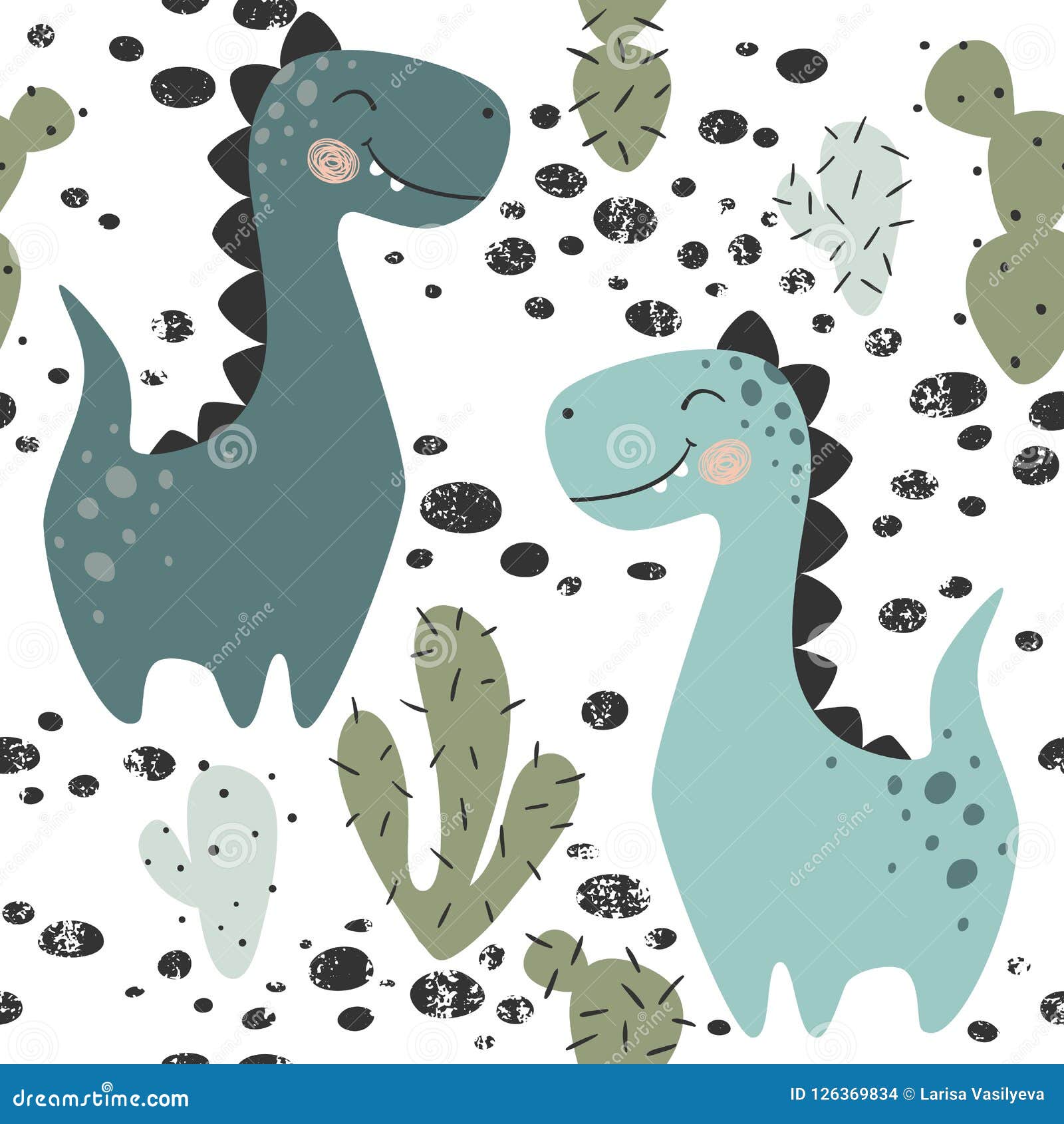 dinosaur baby boy seamless pattern. sweet dino with cactus. scandinavian cute print.