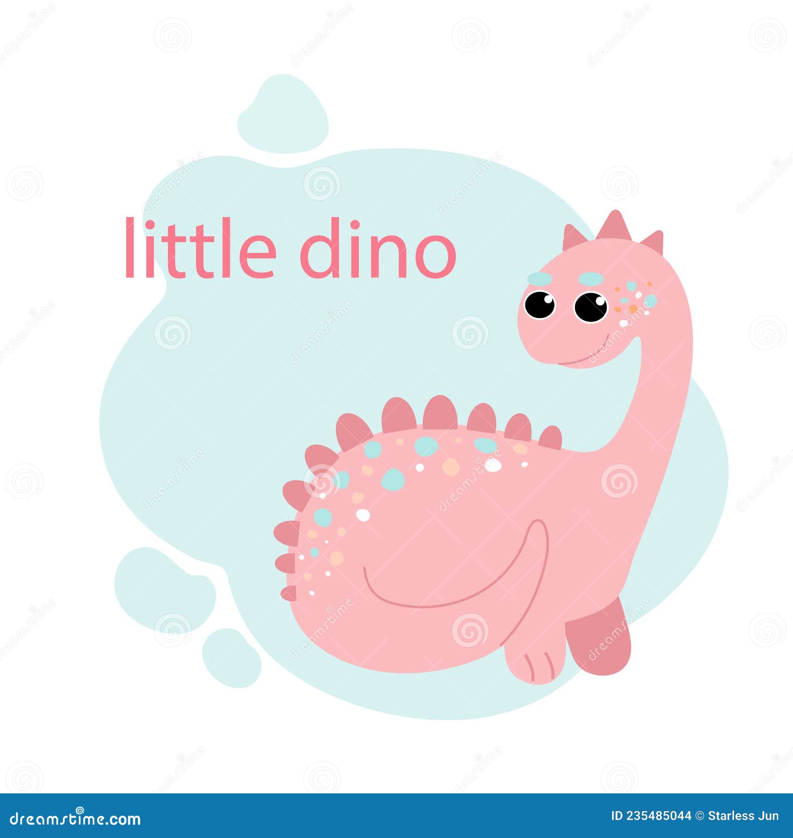 Pink cartoon dinosaur. Children's illustration for a poster