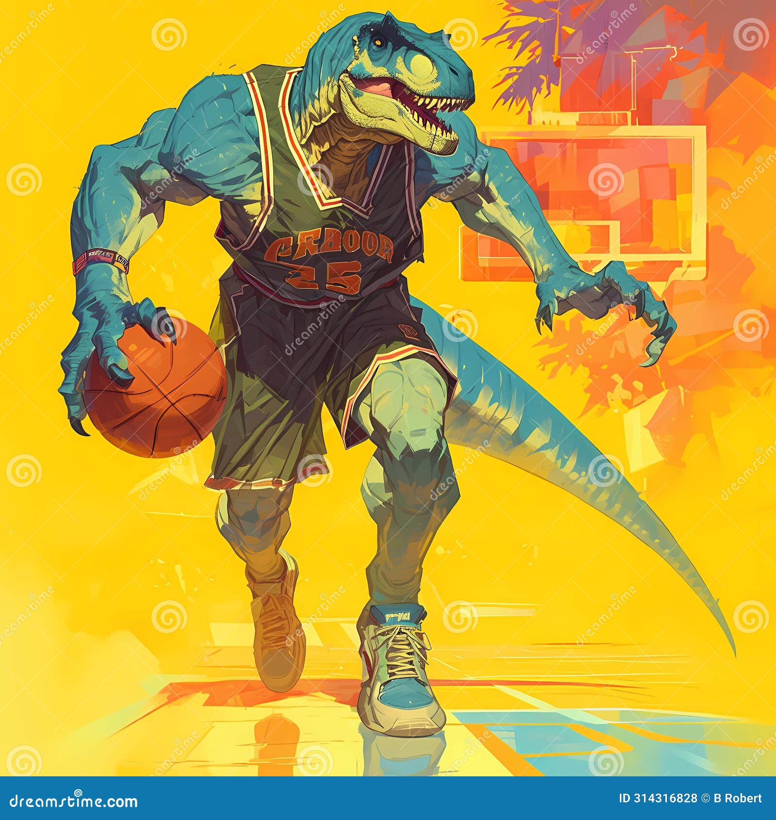 Dinosaur Basketball Player, Ready To Win Stock Illustration