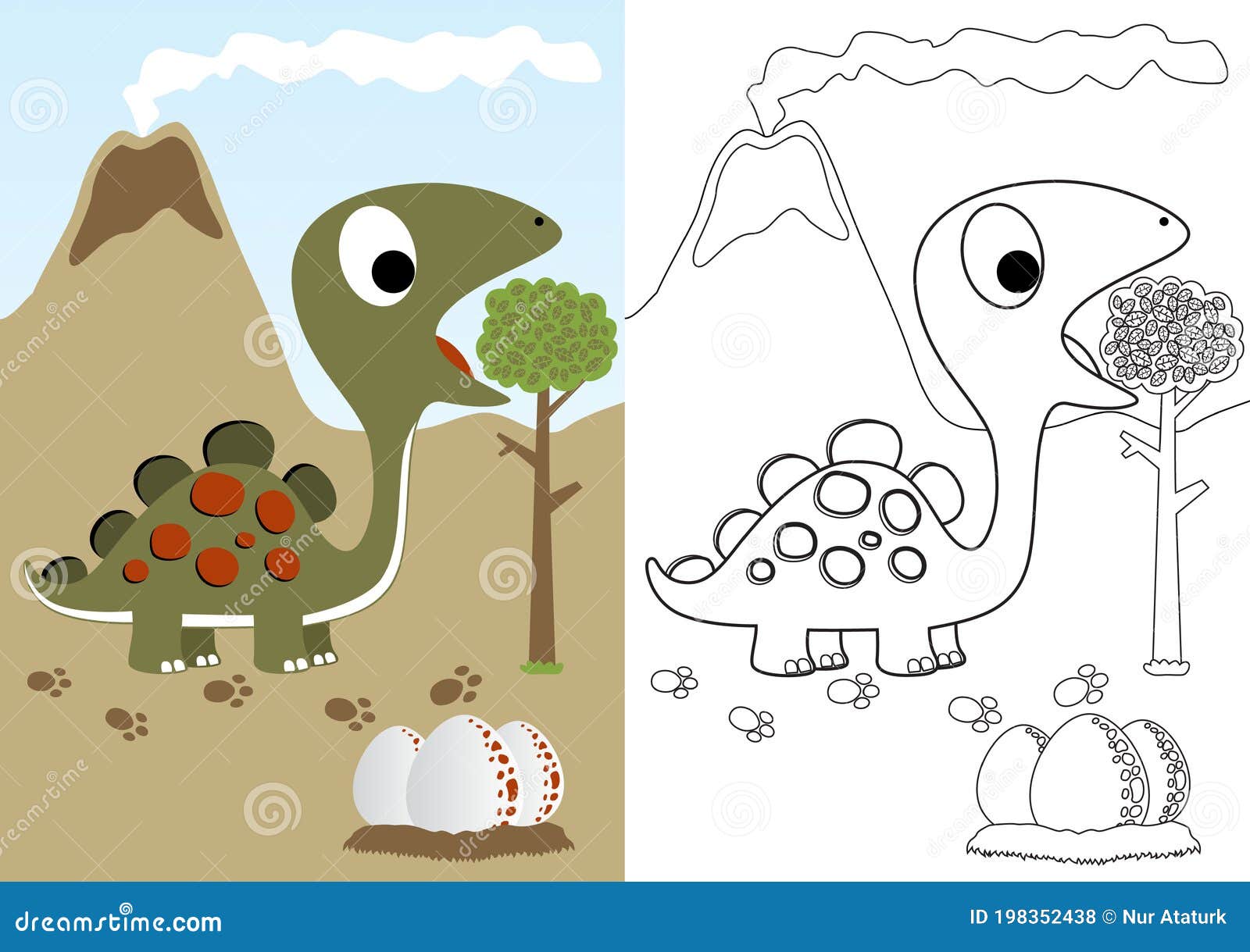 Dinosaur Cartoon Eating Tree Leaves Stock Vector - Illustration of